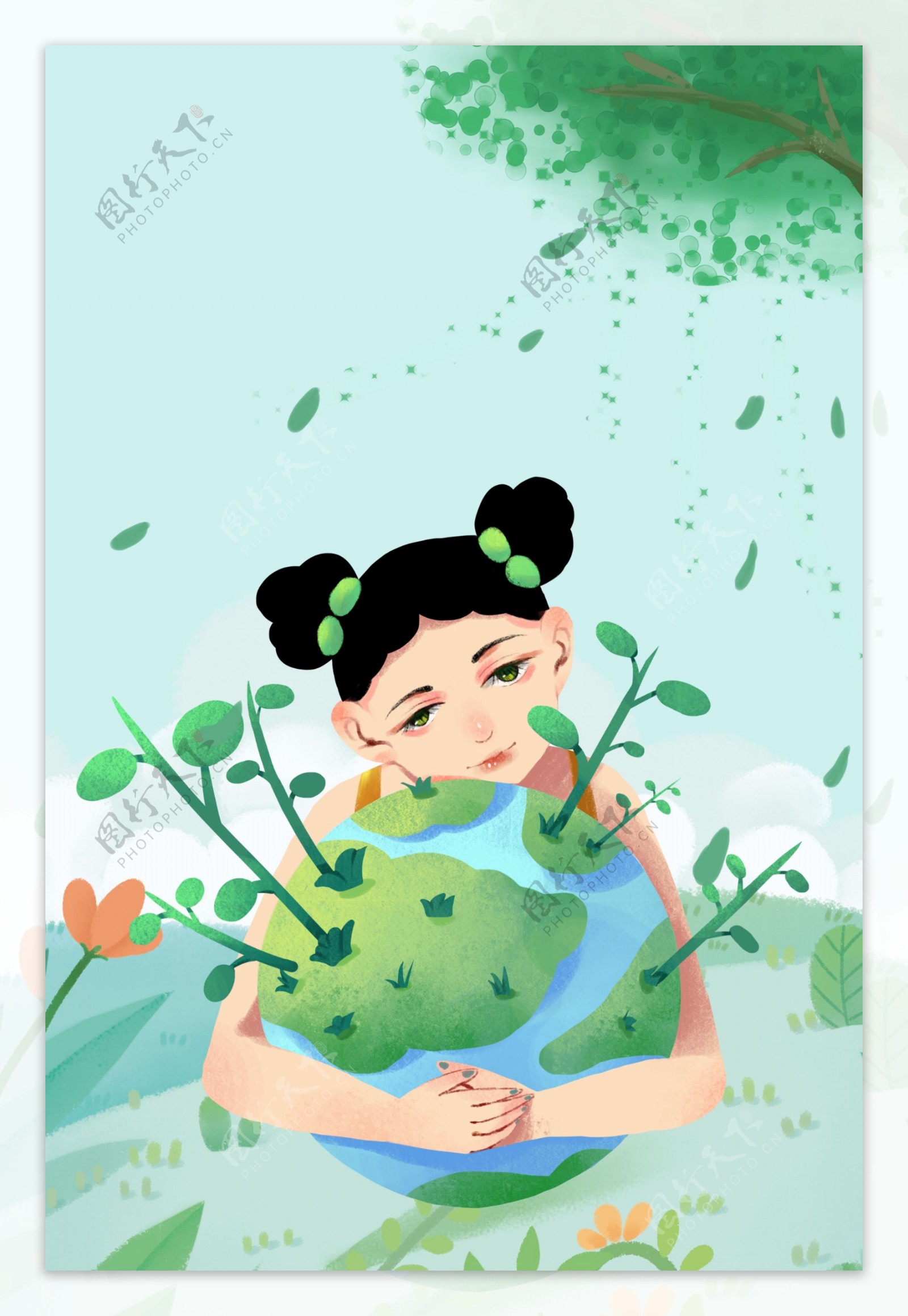 卡通地球植树节背景