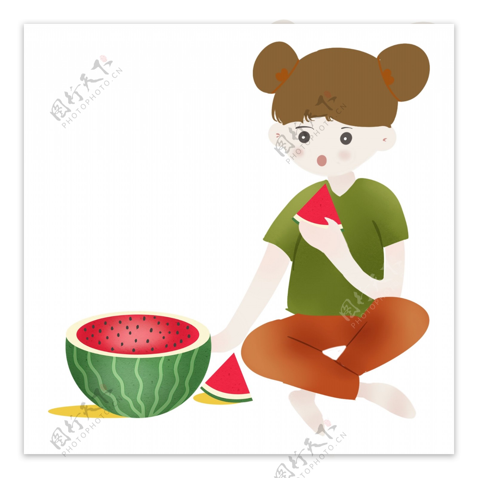 吃西瓜水果少女装饰元素