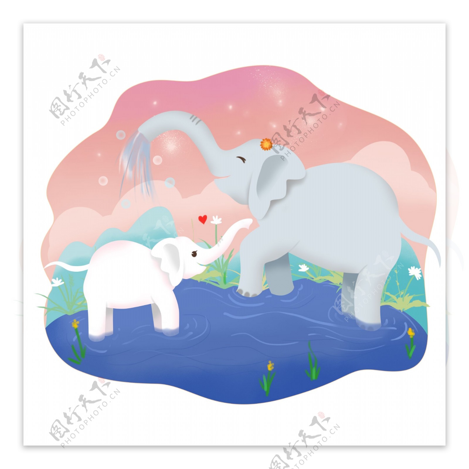 母亲节大象手绘母亲和孩子动物元素