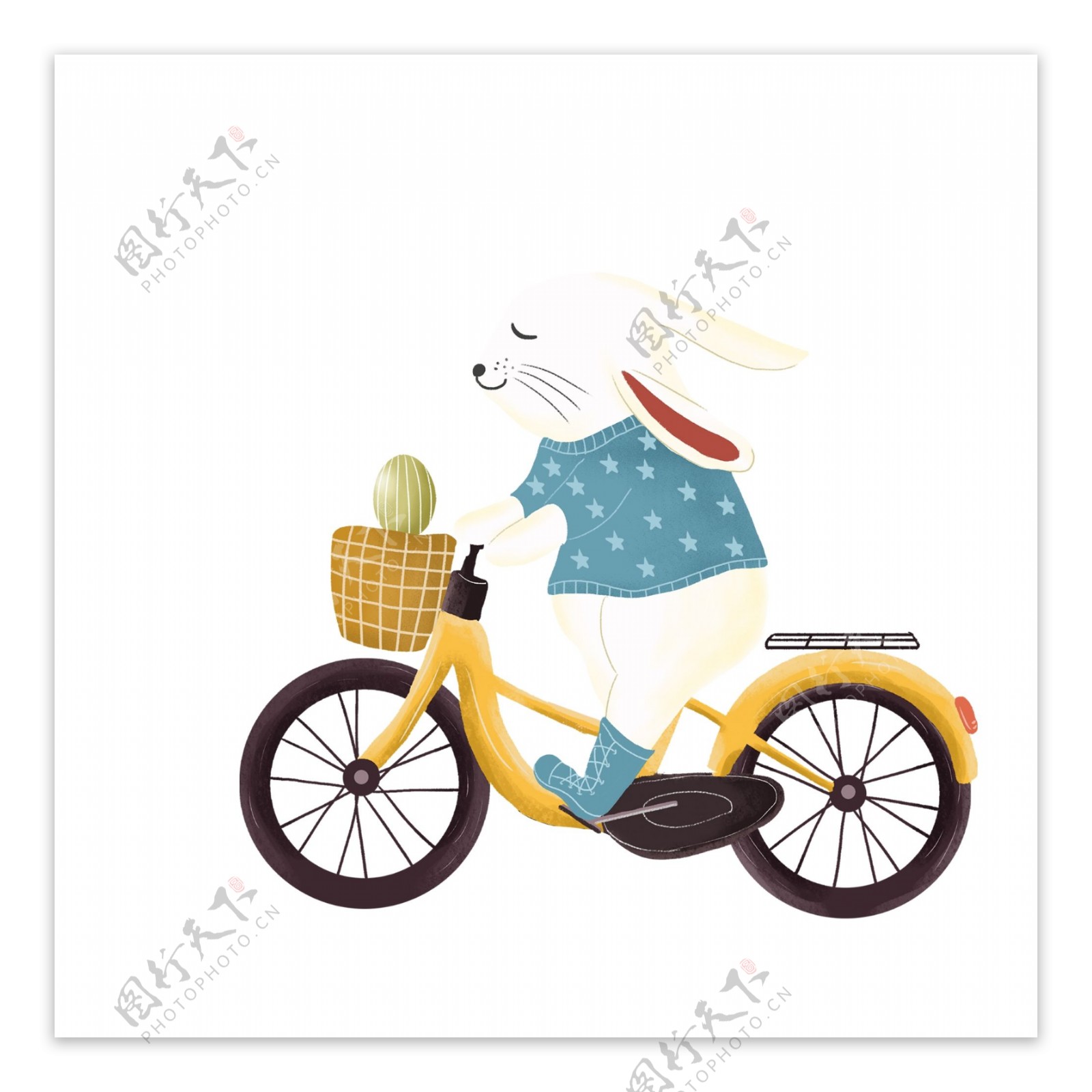 卡通小清新复活节骑自行车的兔子