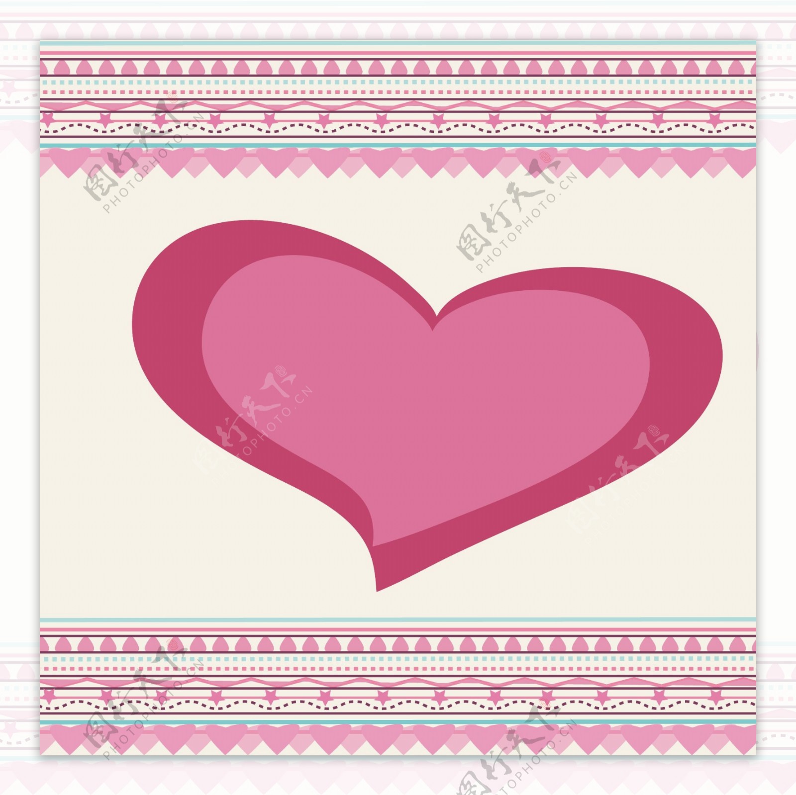 手绘红色心形粉色花纹边框背景
