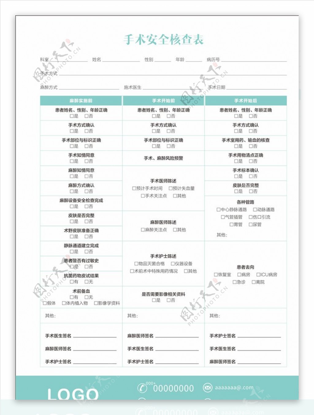 整形手术查表