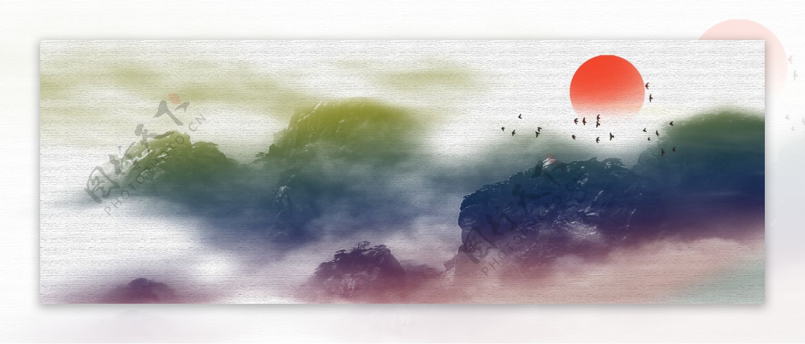 大气日出东方山水水墨背景banner