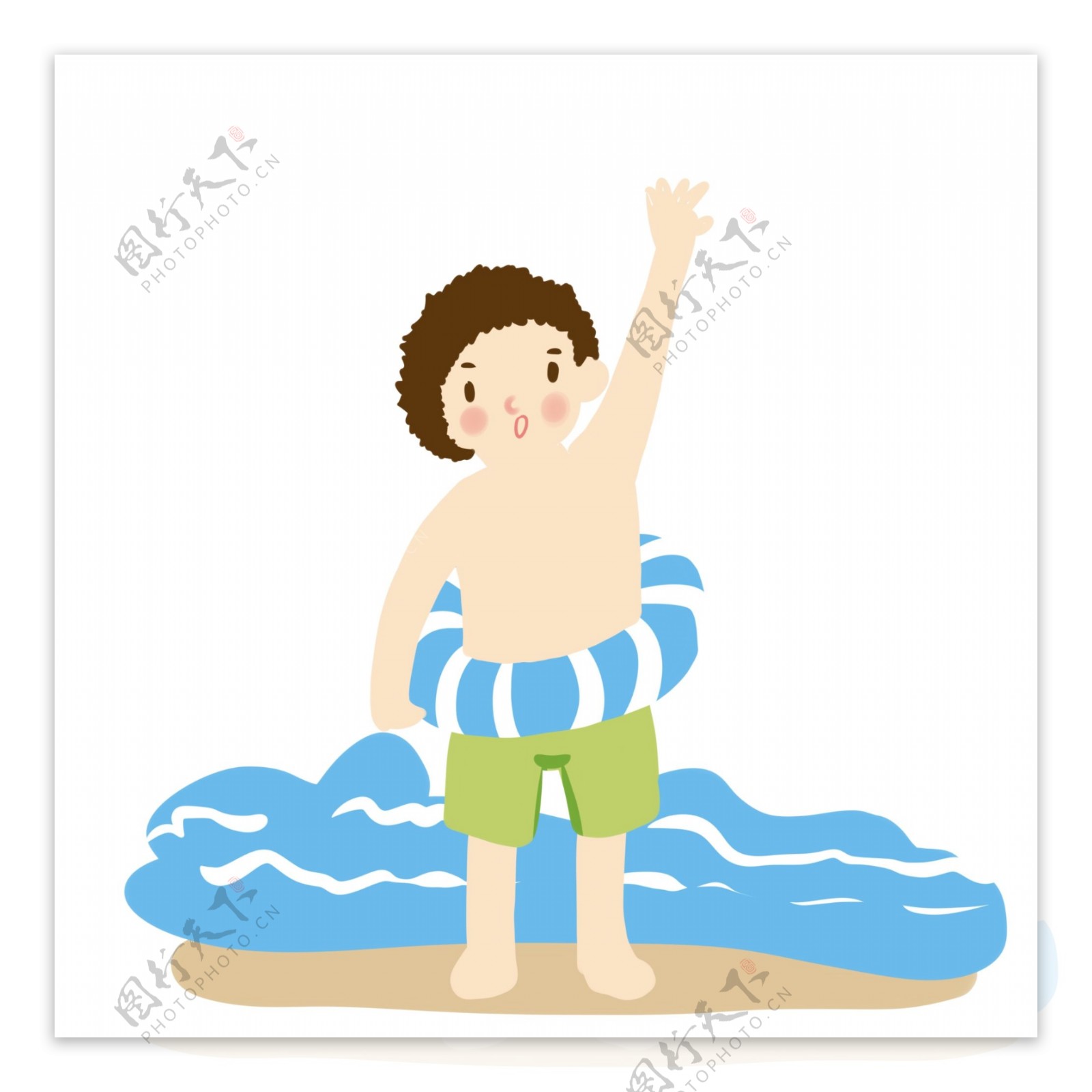 夏日海边游泳少年