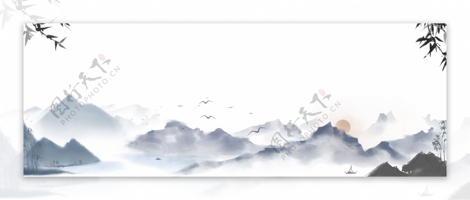 中国风山水白色背景banner
