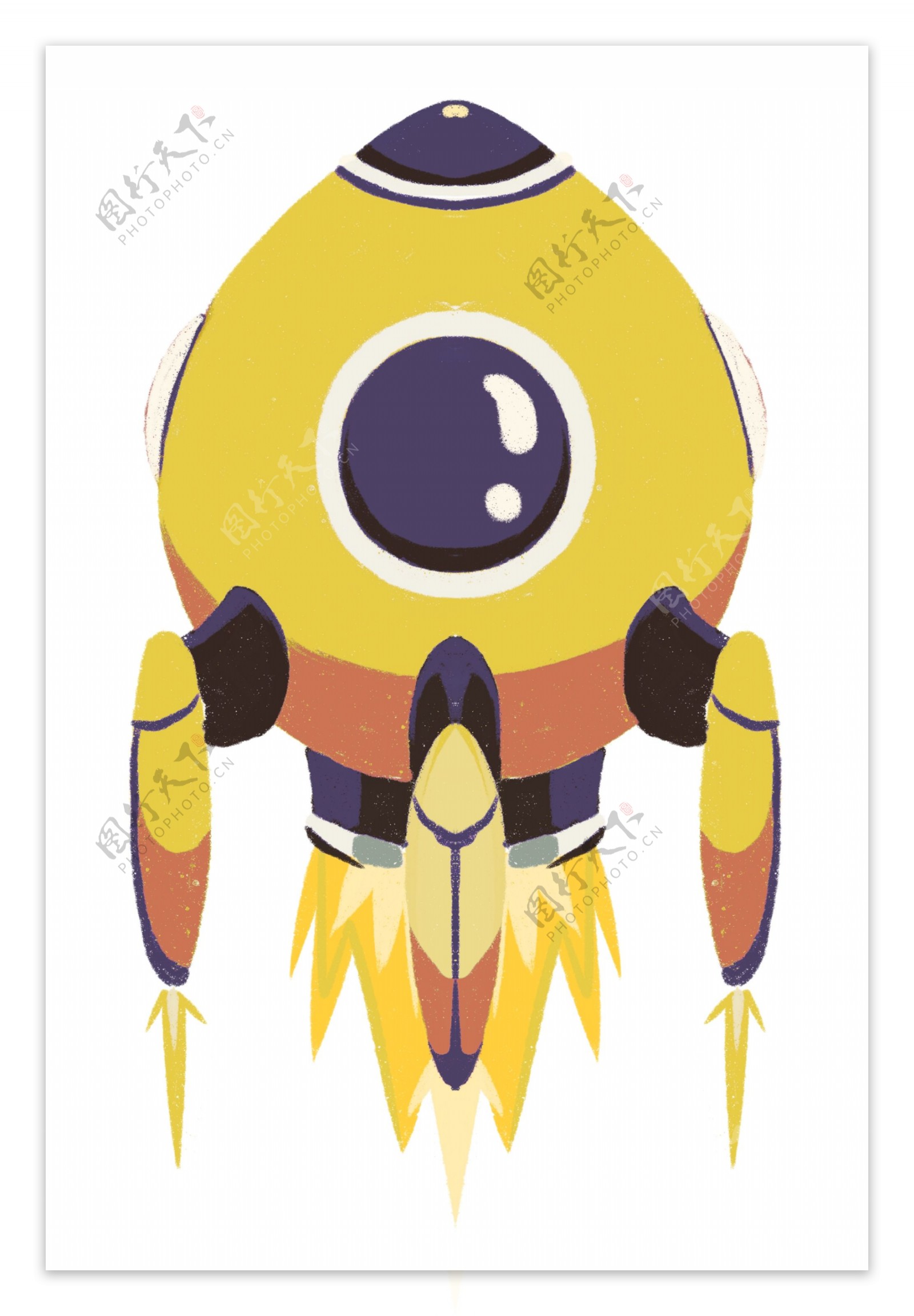 黄色的火箭航天日插画