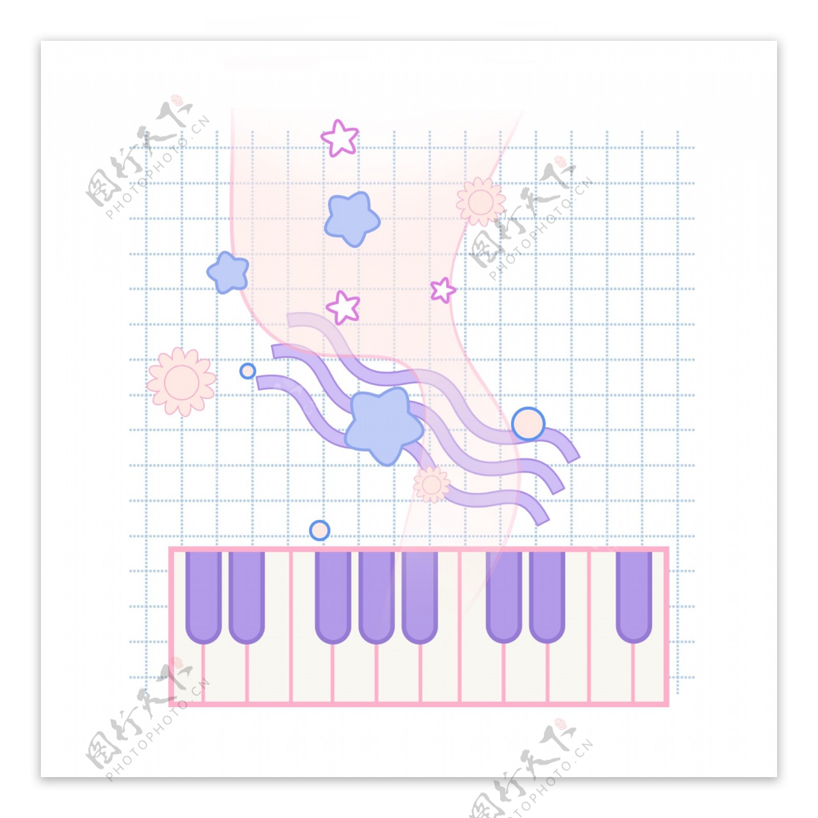粉色钢琴和音乐符号