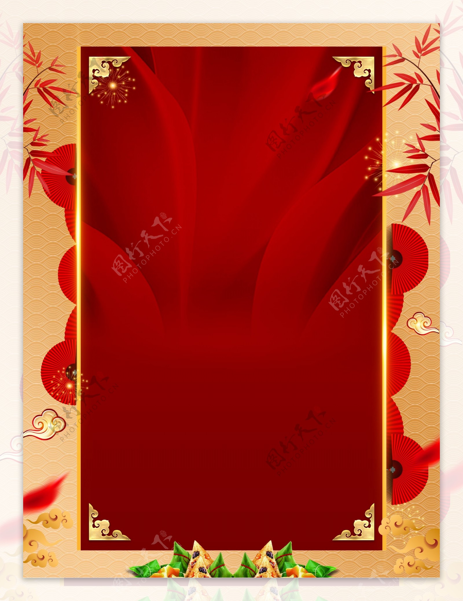 红色传统竹叶粽子端午节背景