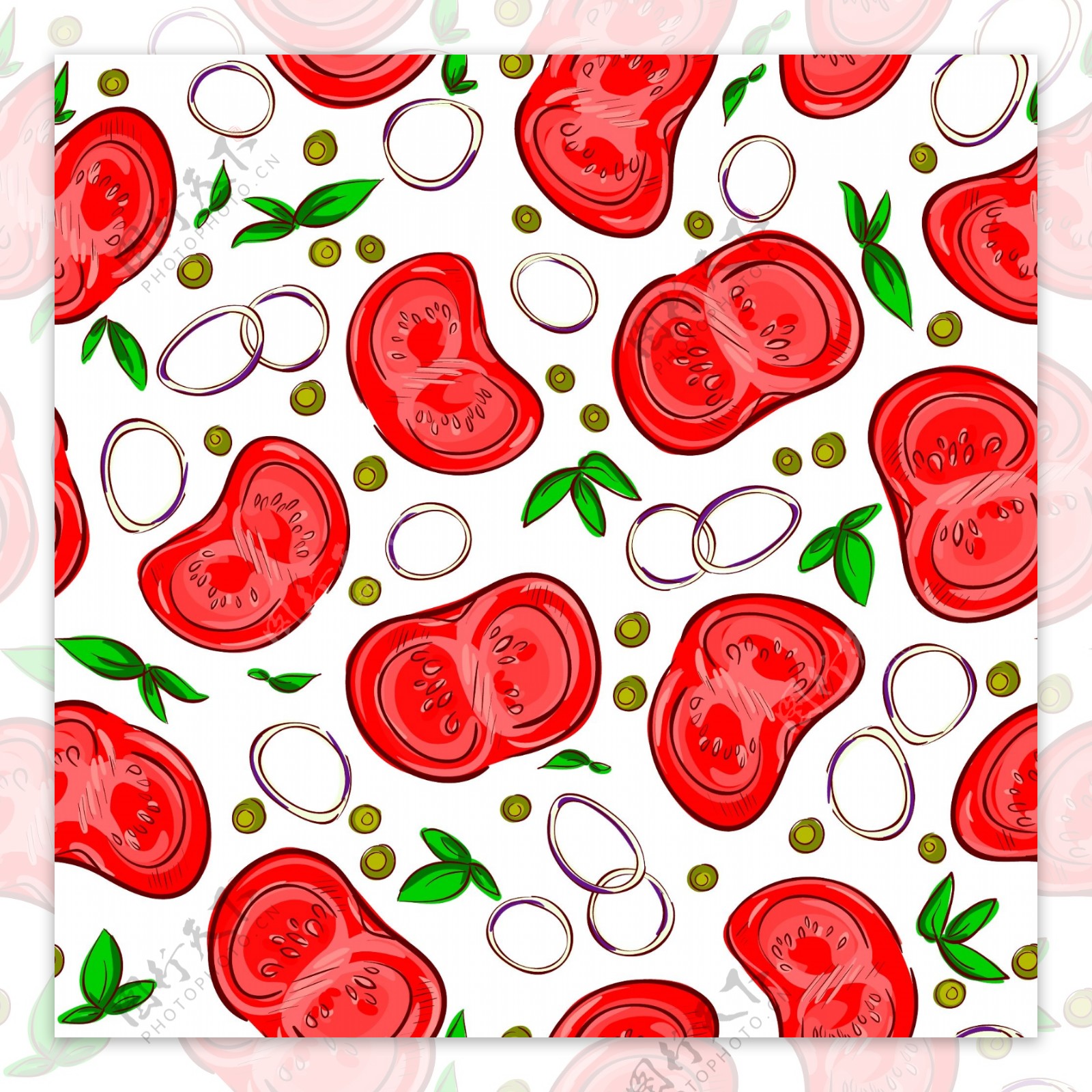 西红柿可爱涂鸦平铺背景图