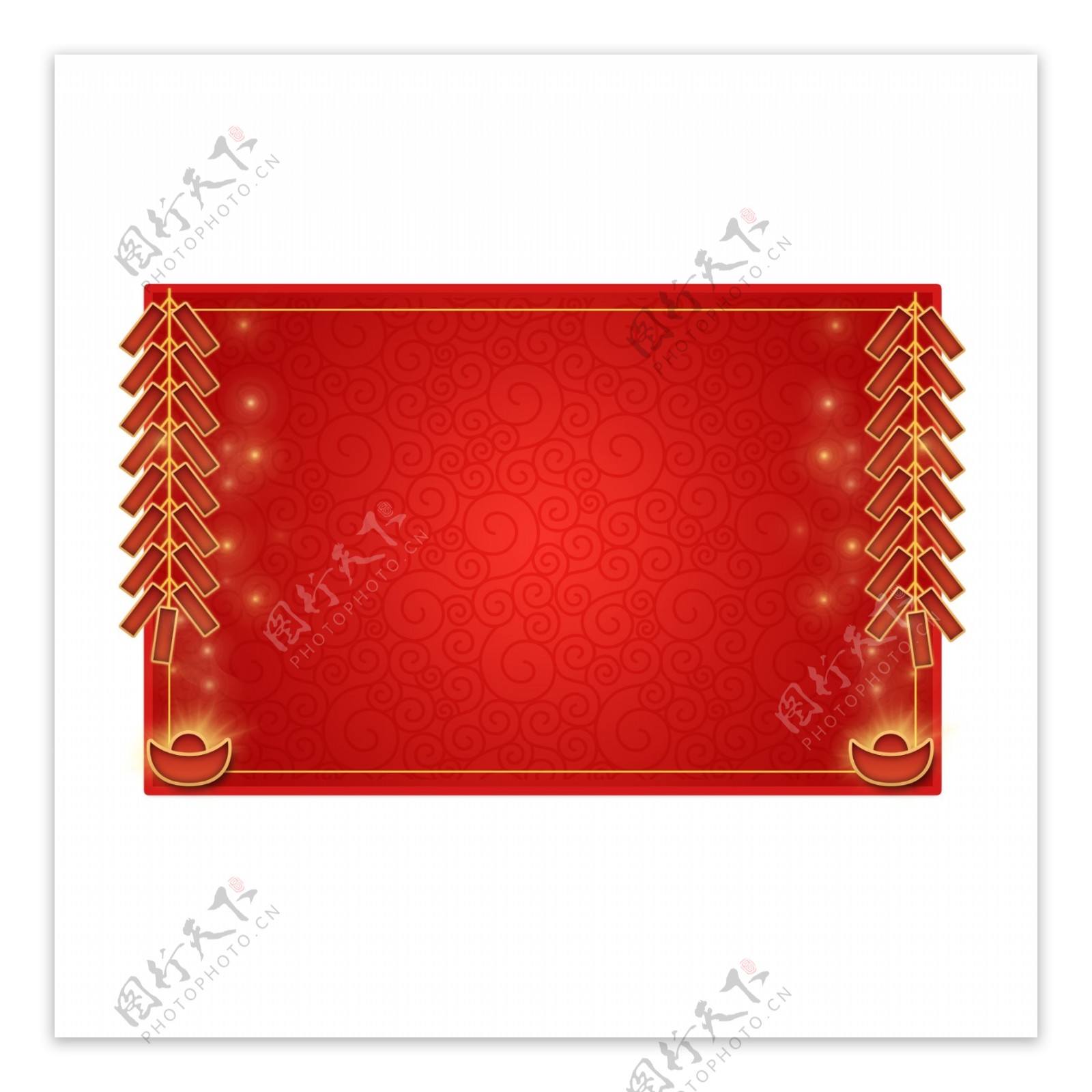 方形红色鞭炮元宝春节喜庆中国风边框