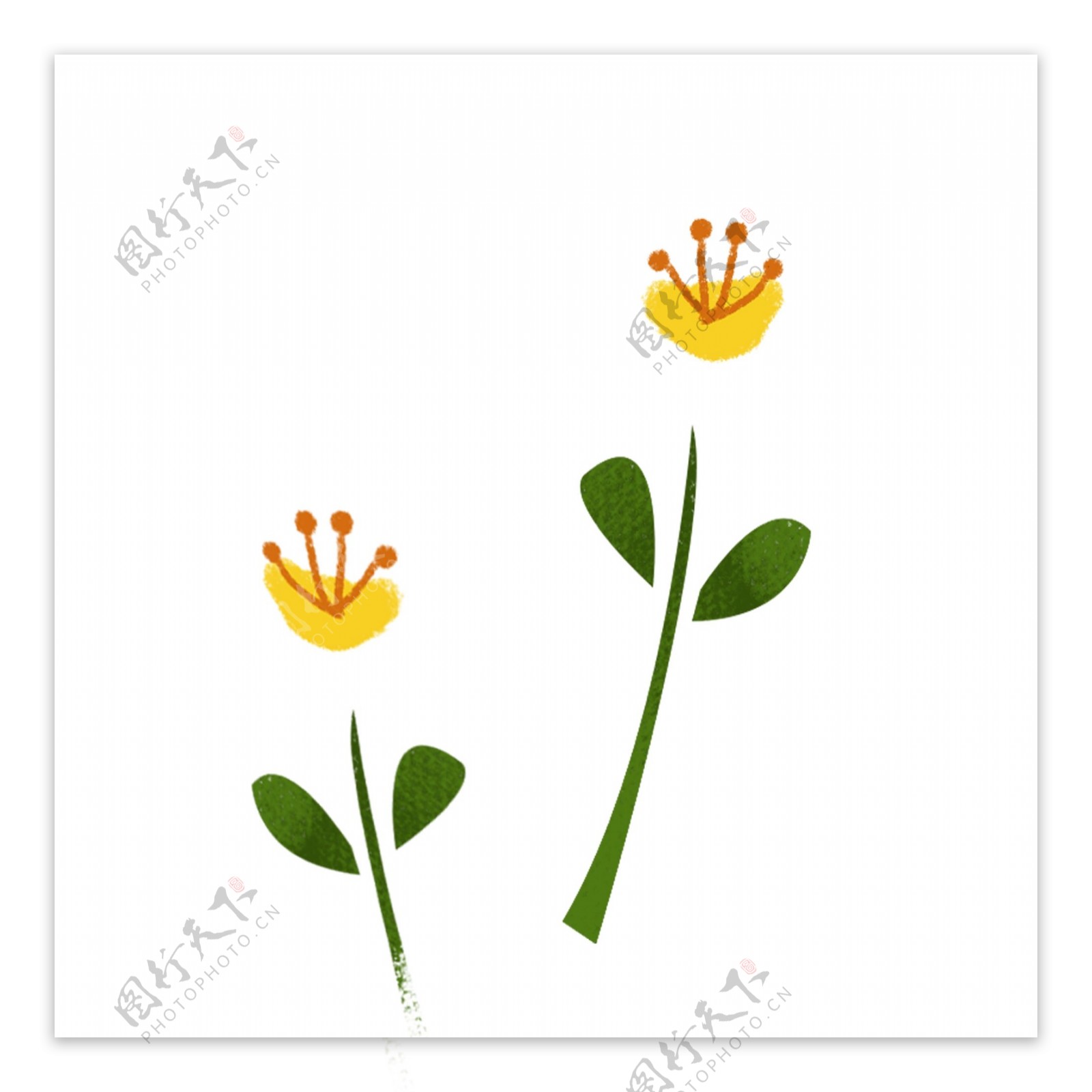 黄色可爱水彩花卉卡通透明素材