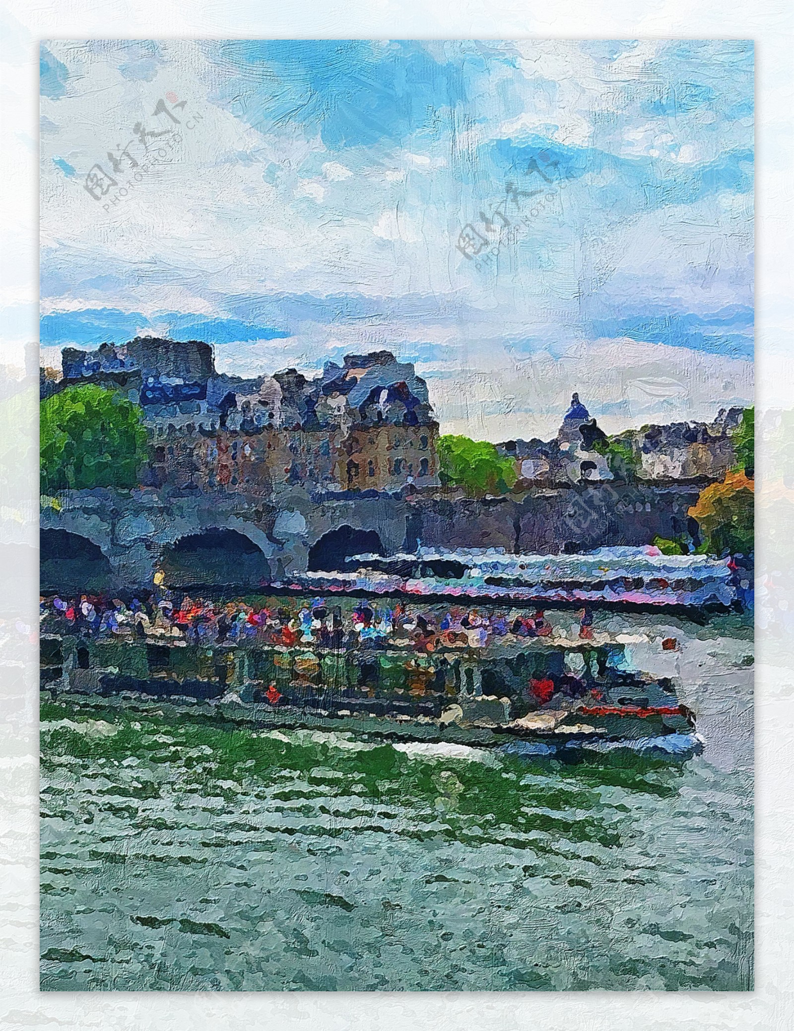 法国巴黎塞纳河桥梁建筑风景客厅油画