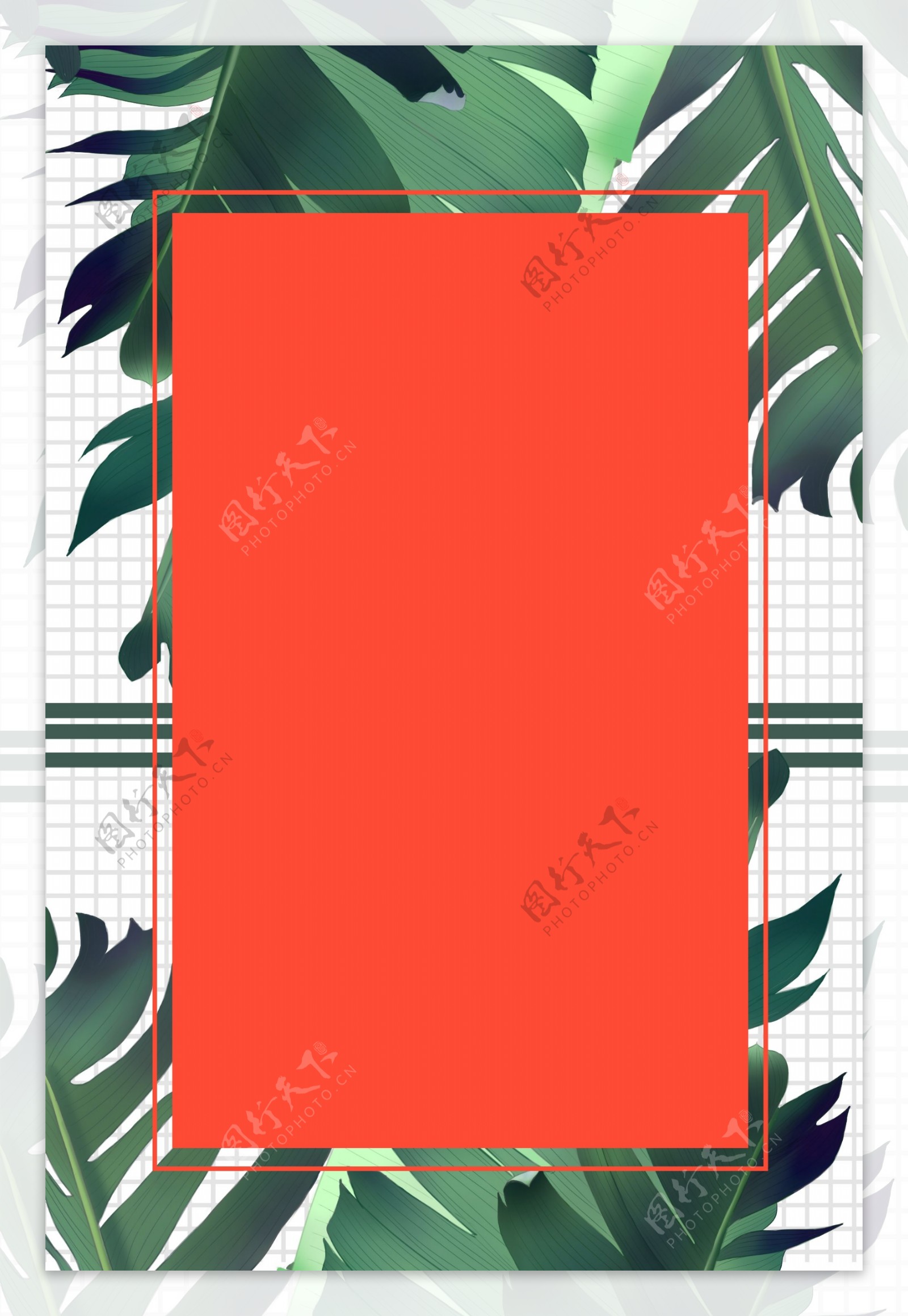 热带植物树叶清新文艺背景海报