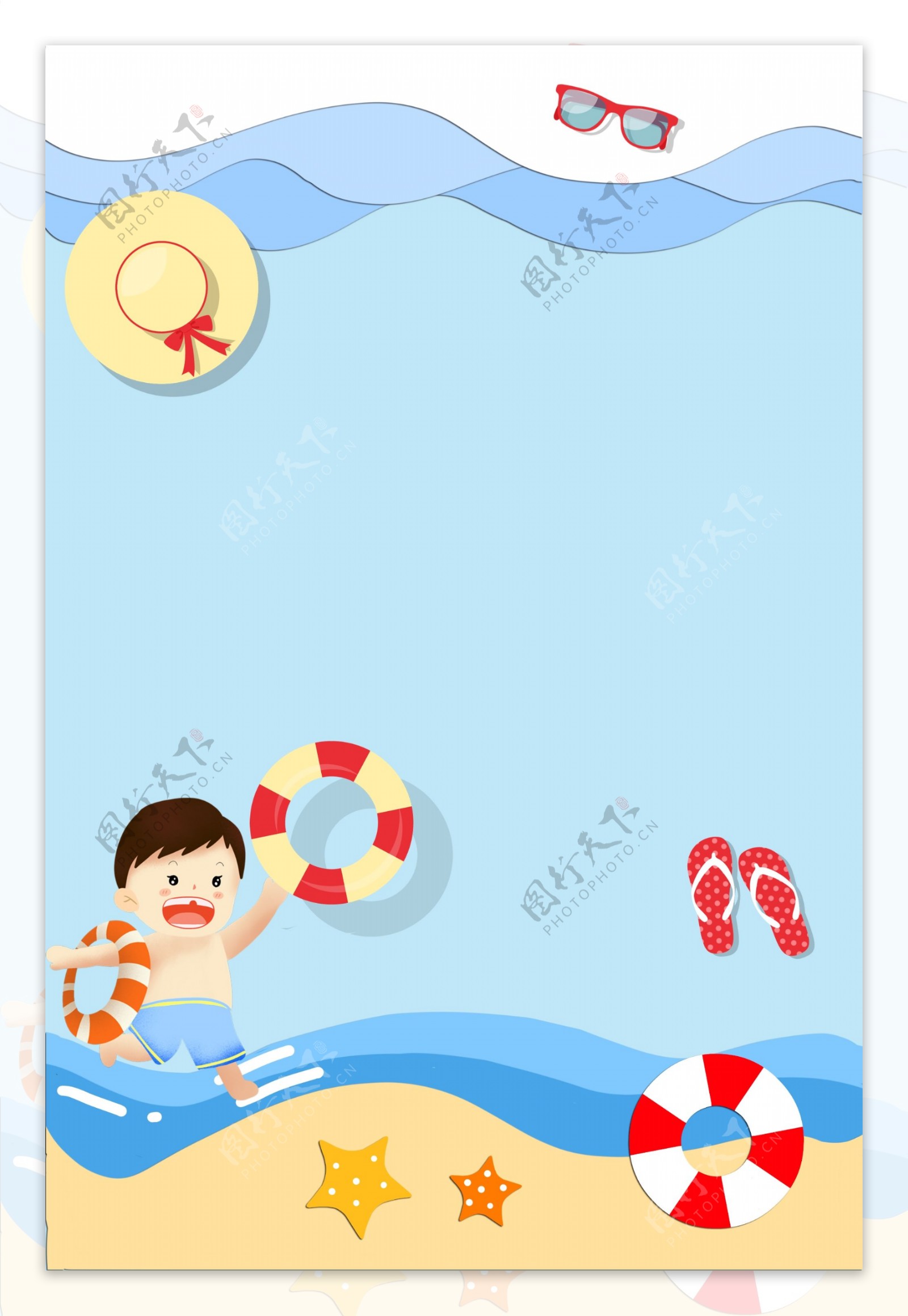 扁平简约手绘夏季游泳预防溺水海报