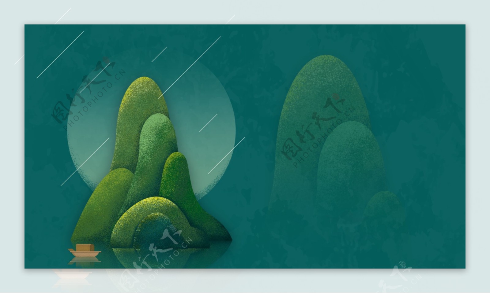 抽象手绘绿色植物山峰插画背景