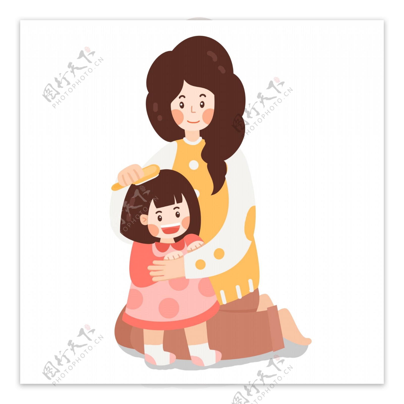 人物母亲与女孩插画