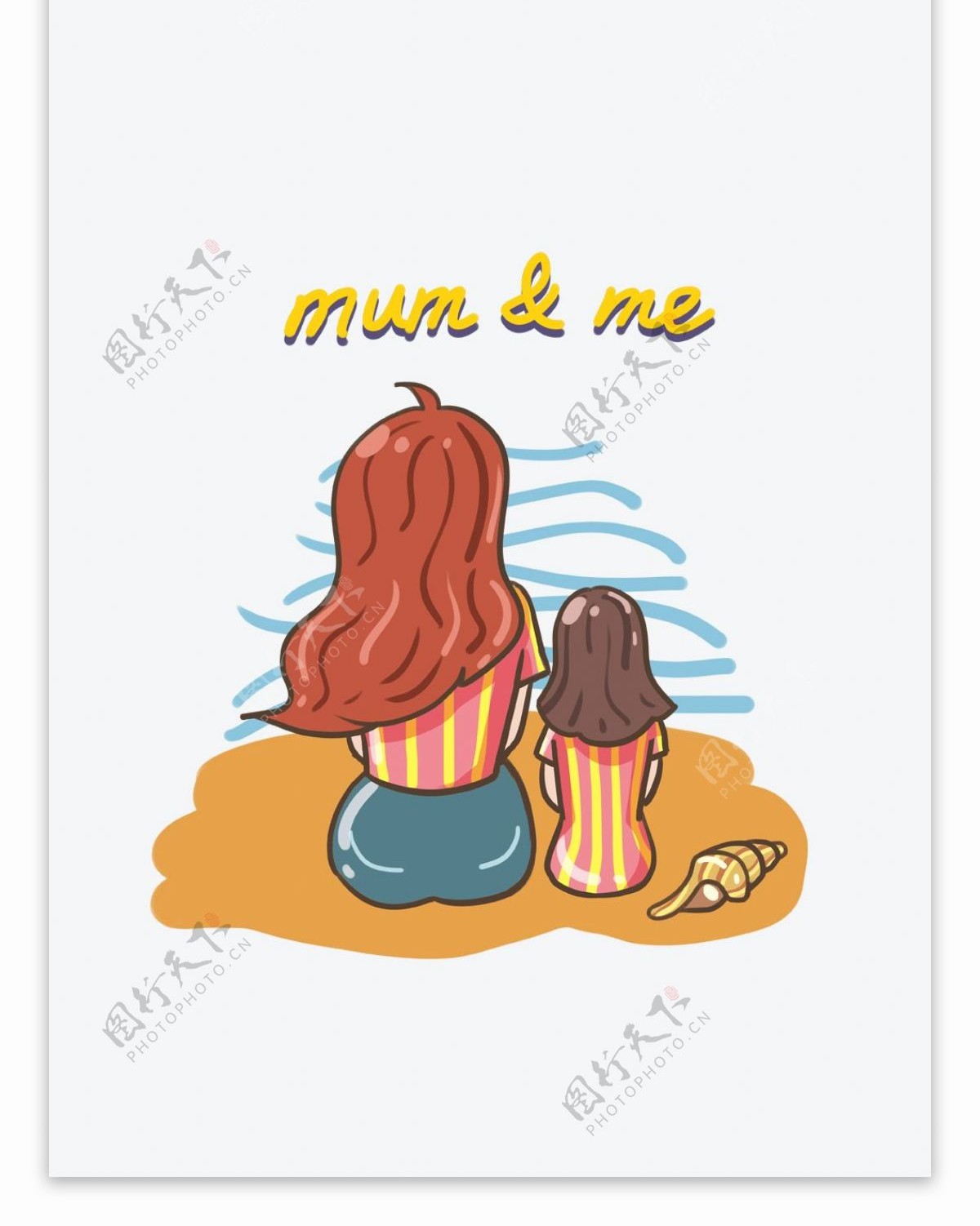 帆布袋包装母女系列卡通沙滩上的妈妈和我