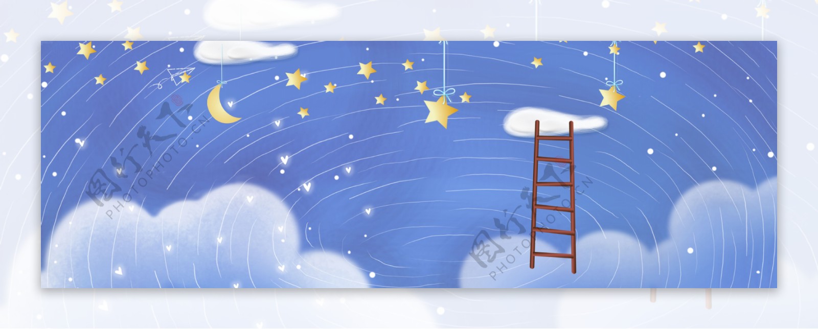 星空月亮梯子卡通背景