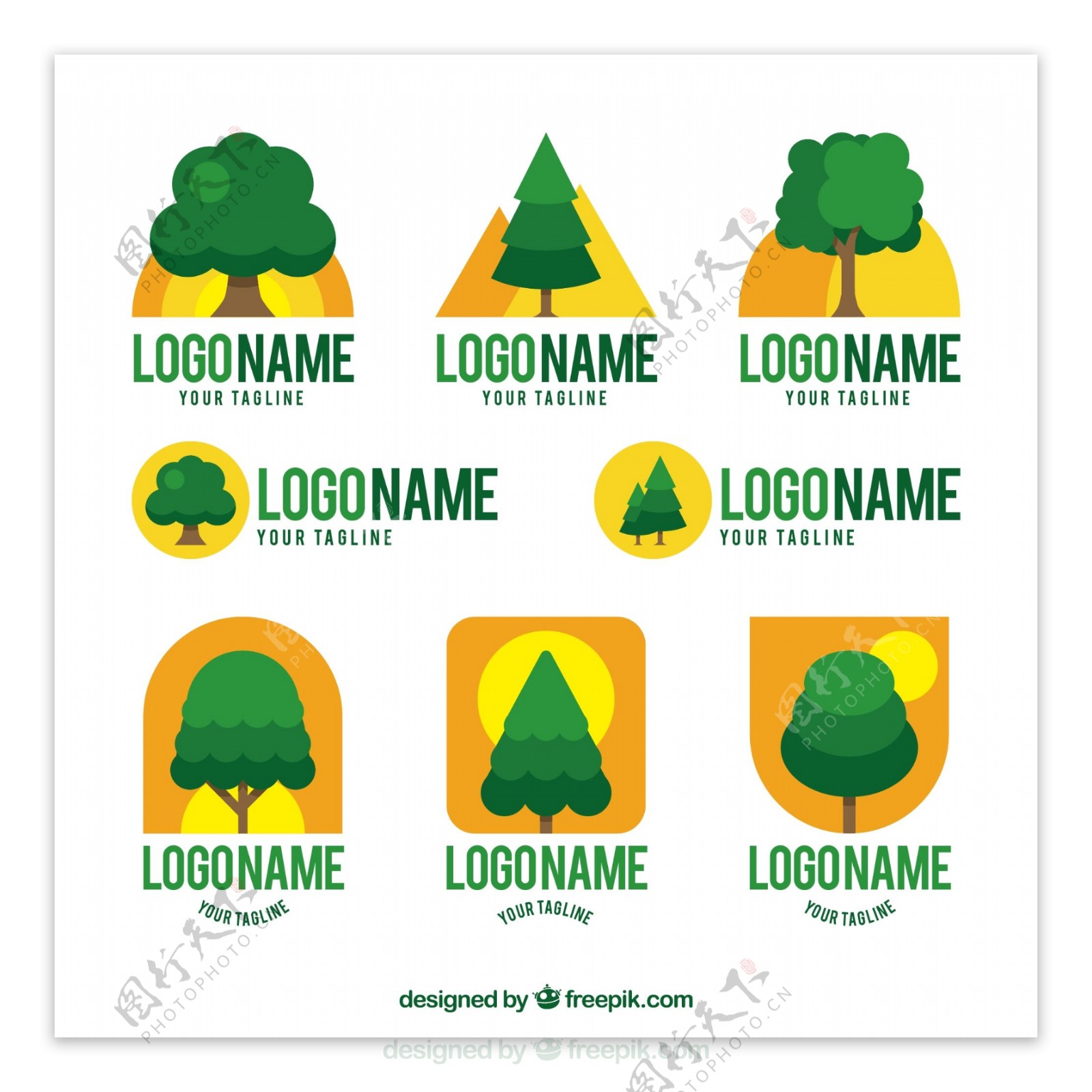 8款创意绿色树木标志