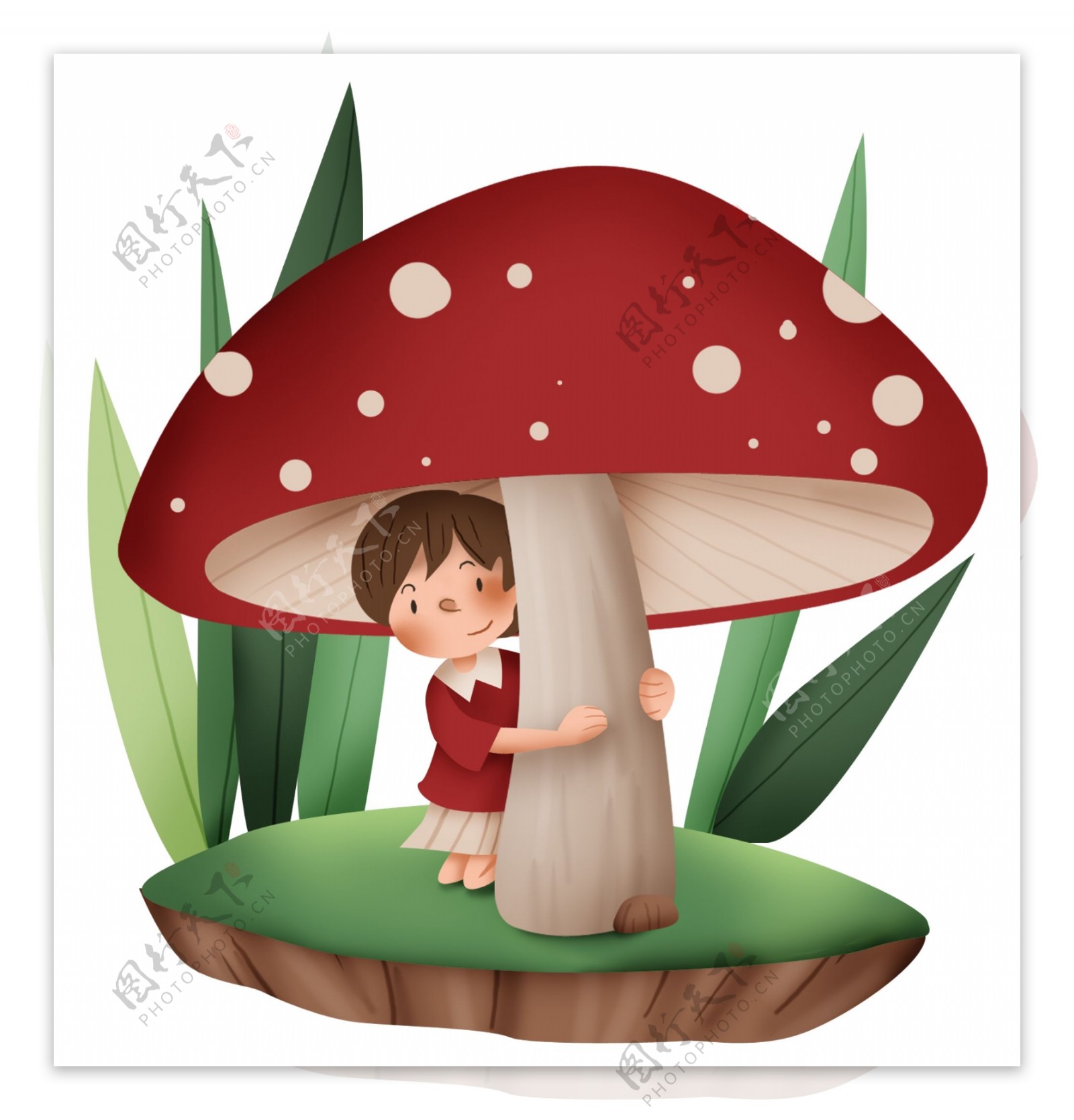蘑菇卡通人物躲雨