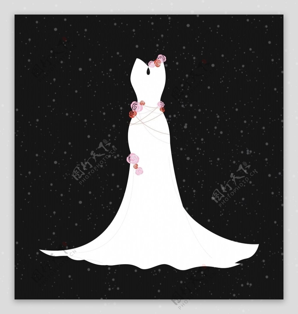 白色鱼尾裙摆玫瑰婚纱