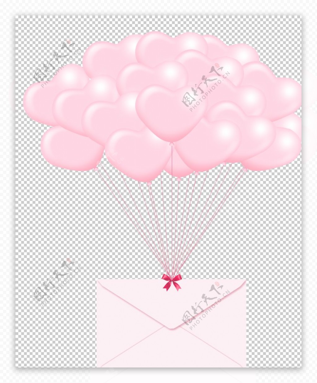 粉色心形新型气球信封免抠素材