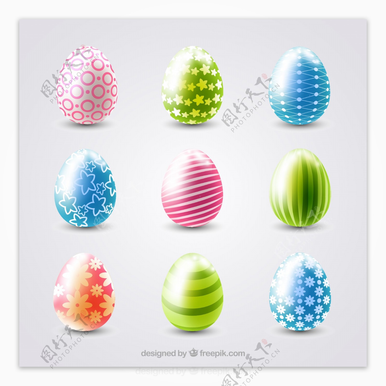 9款彩色立体花纹彩蛋矢量素材