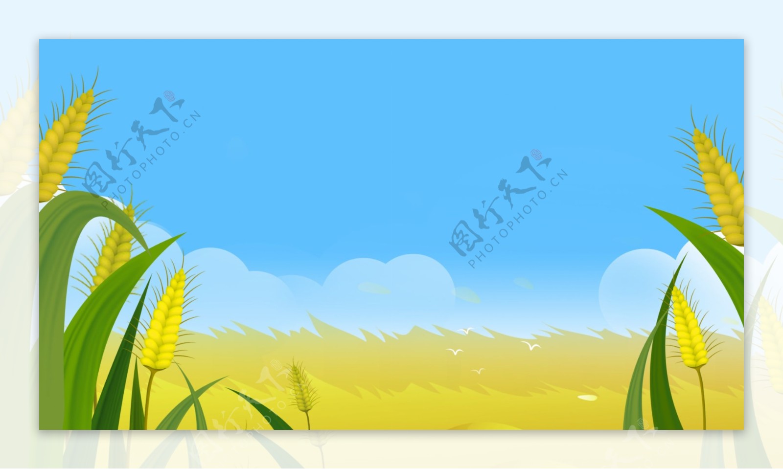 清新风手绘小麦风景插画背景