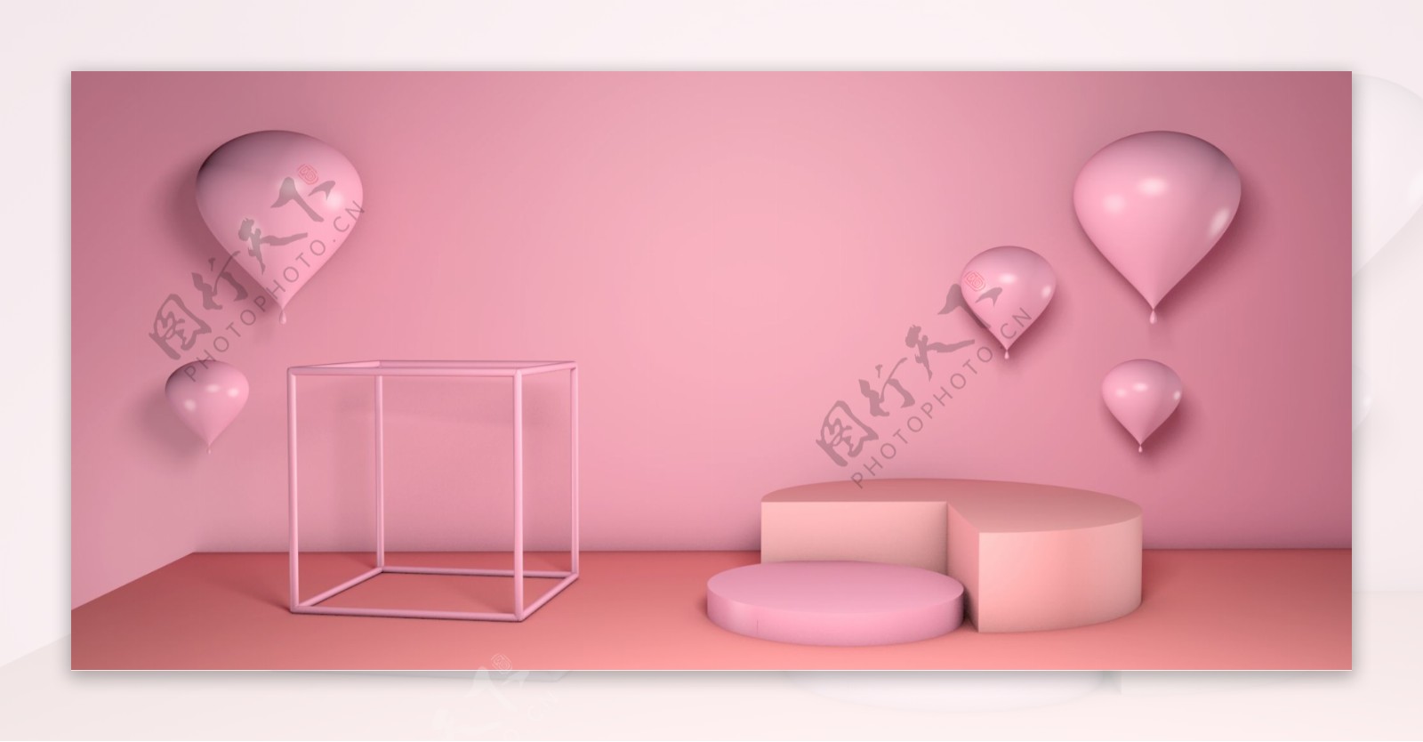 粉色气球立体方块背景设计