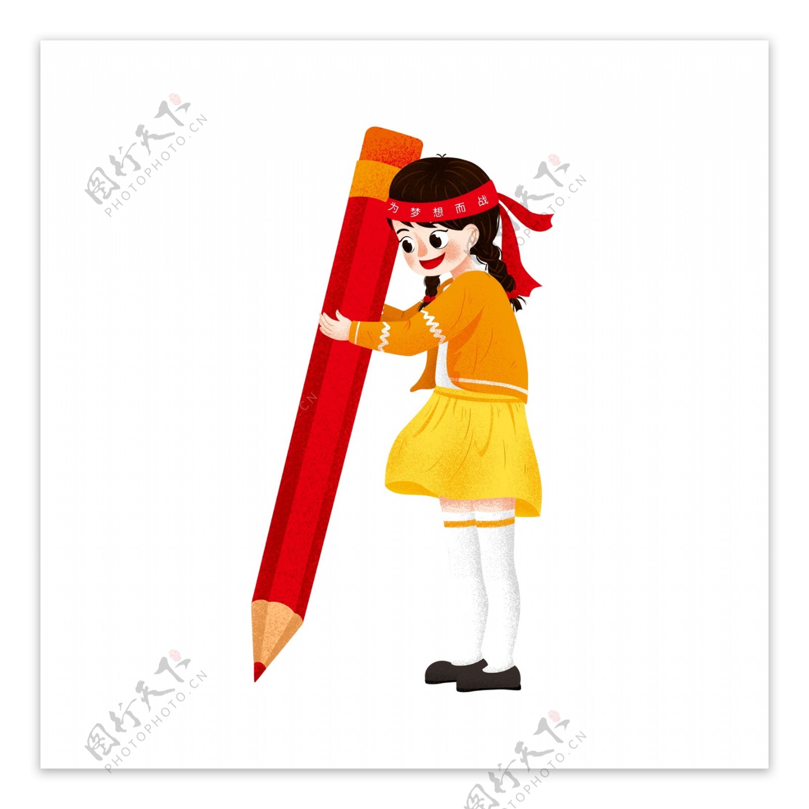 抱着铅笔的女孩图案