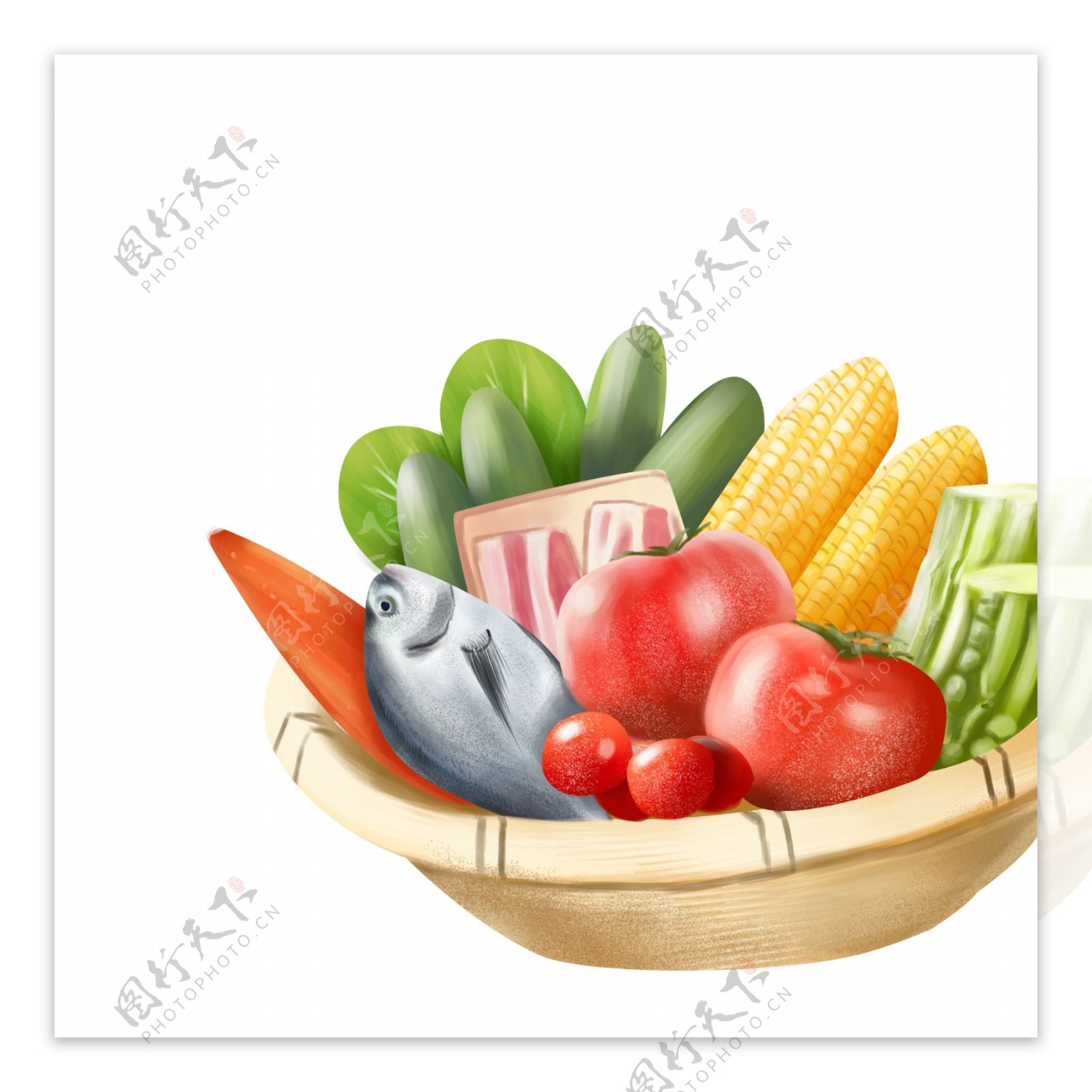 一篮水果蔬菜图案元素