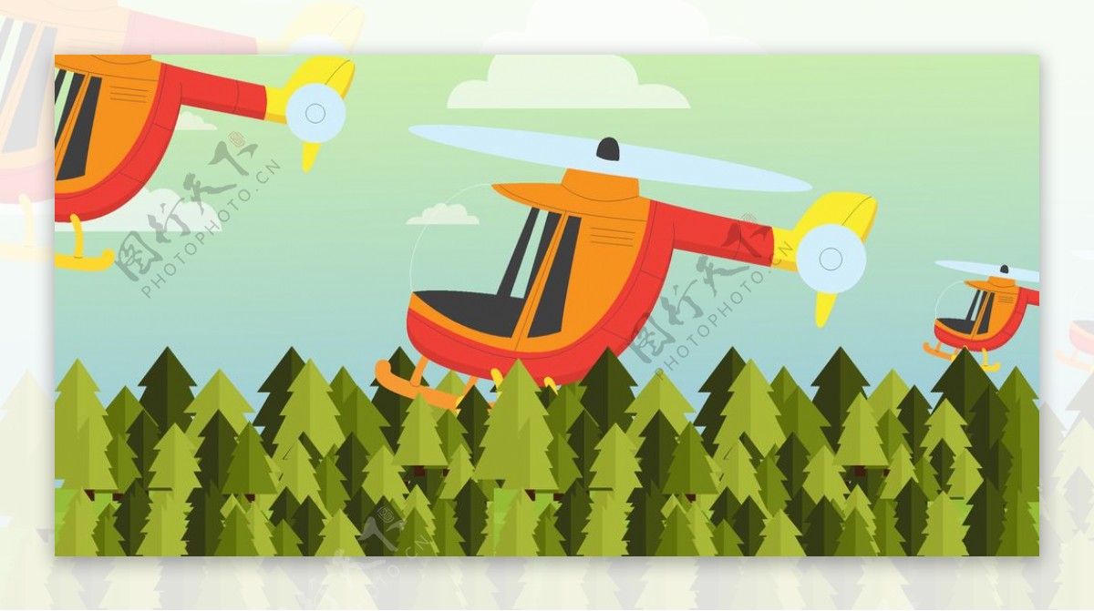 郊外野外树林里直升飞机
