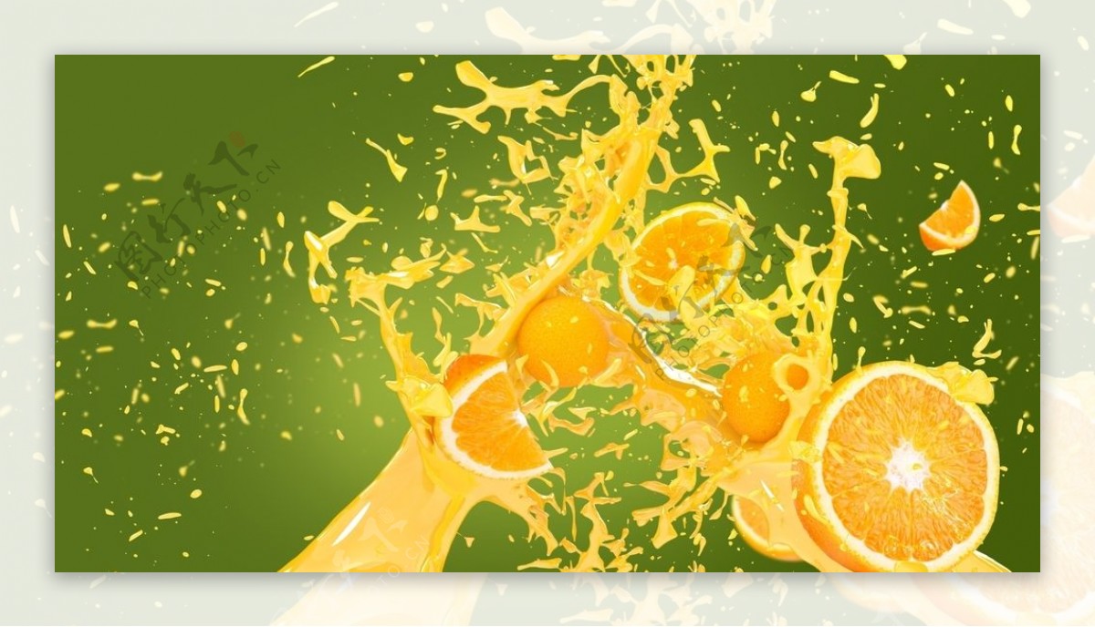 绿色液体飞溅起的橘子
