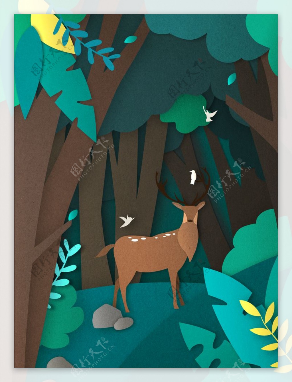 森系树林麋鹿插画