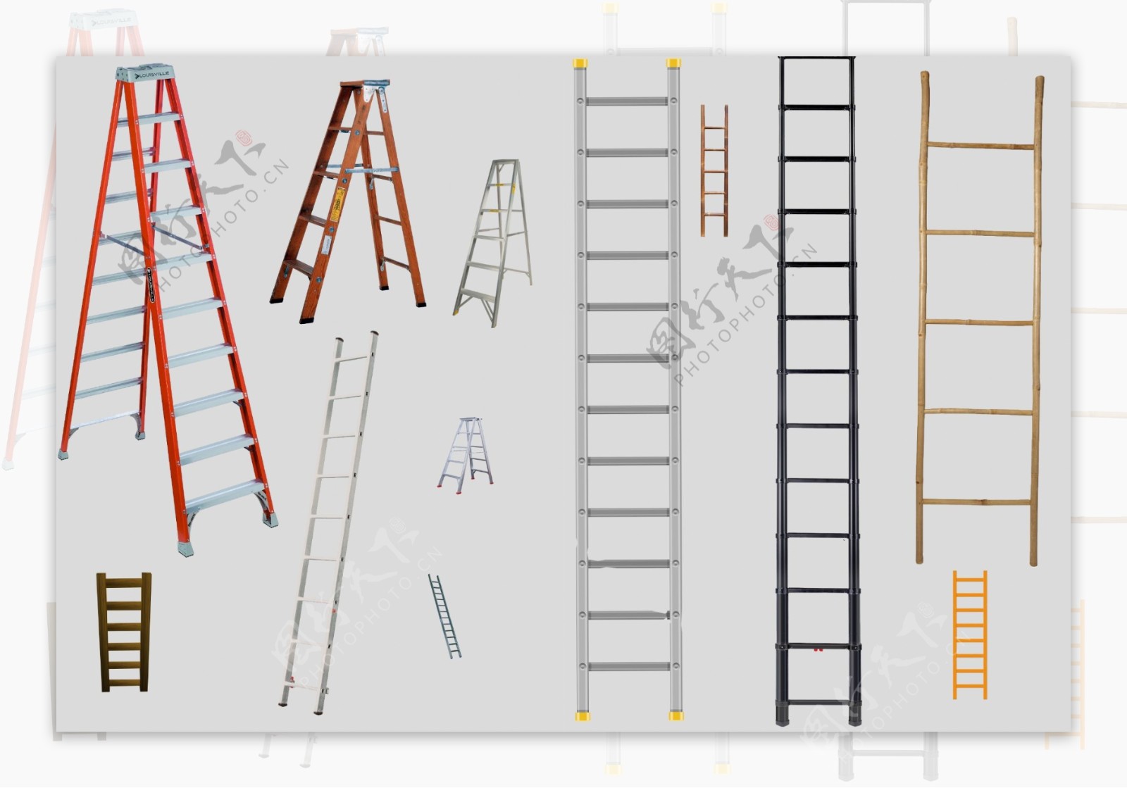 实木人字梯子免抠png透明图层素材图片-图行天下素材网