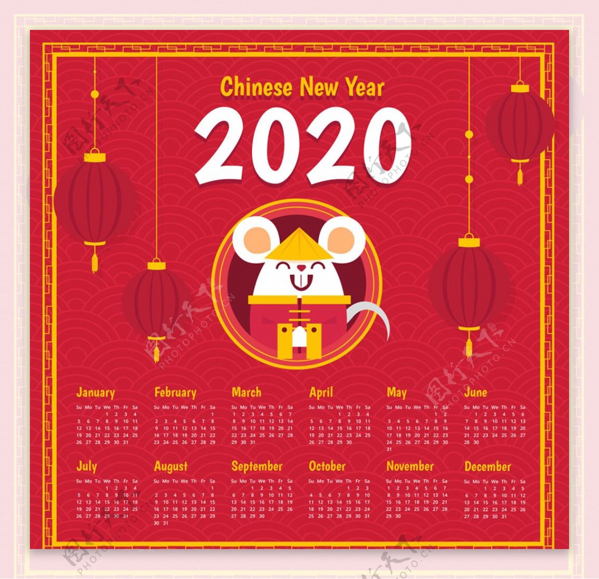 2020年红色老鼠年历