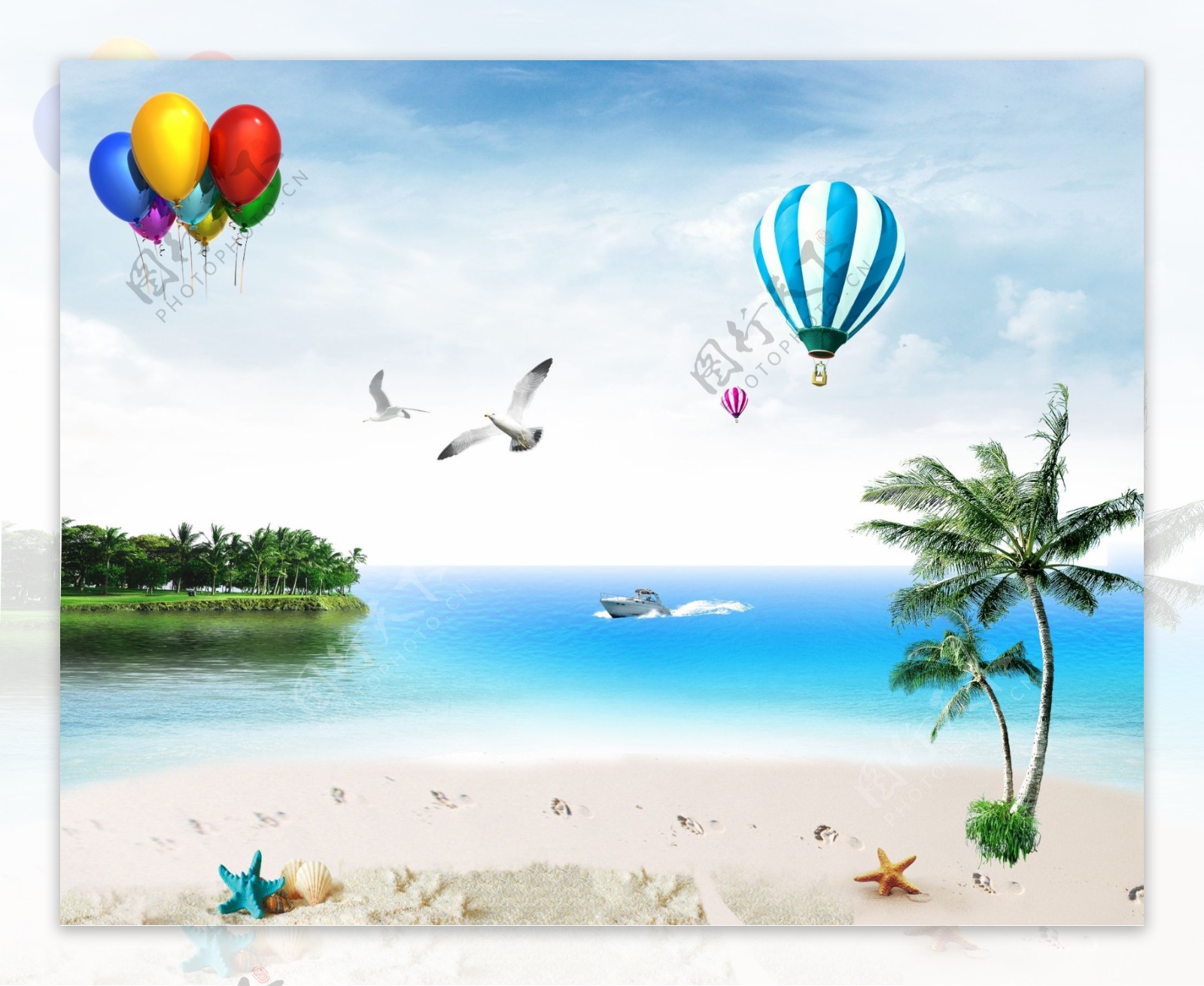 3d海景气球壁画