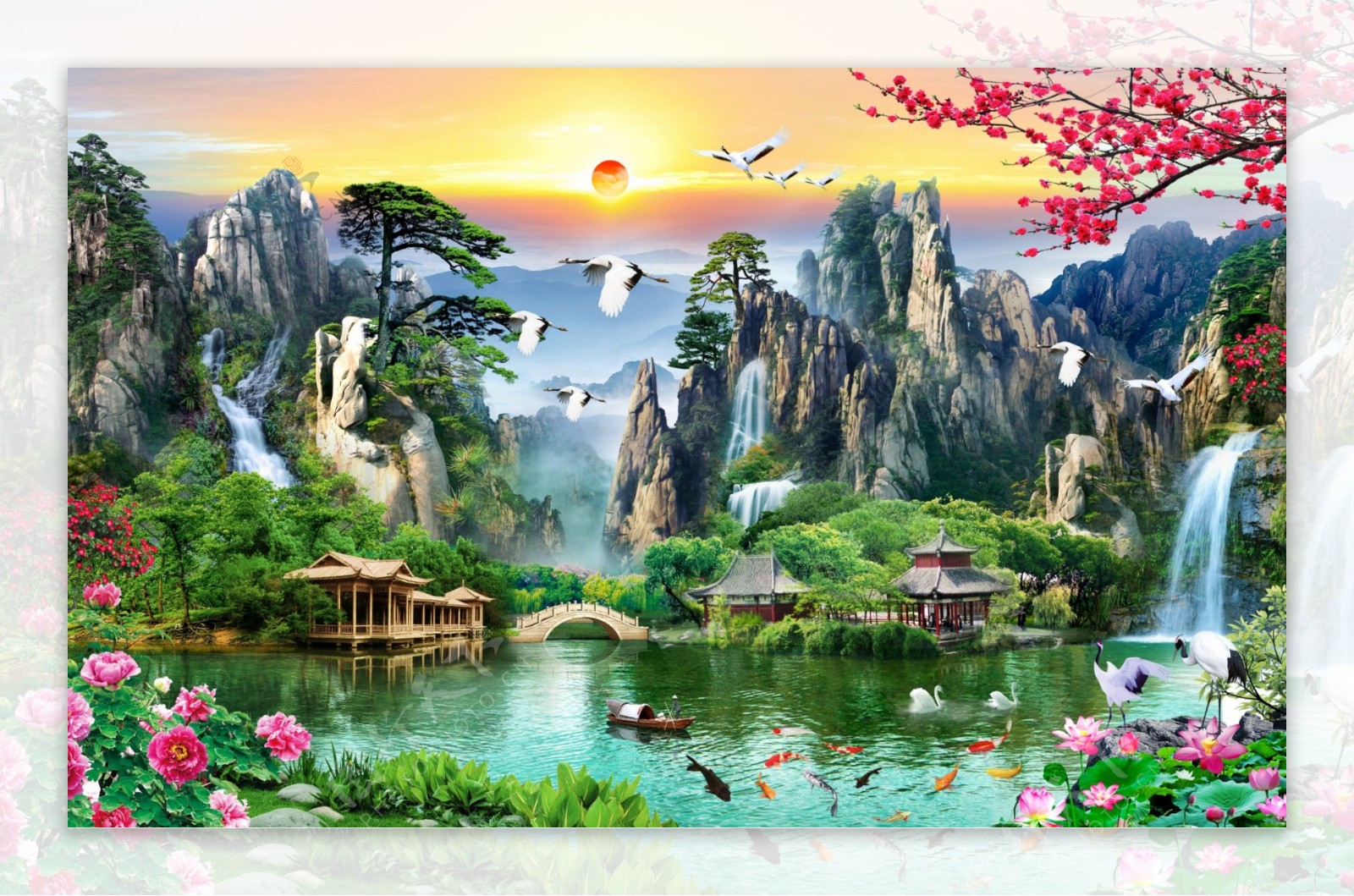 中式山水风景背景墙