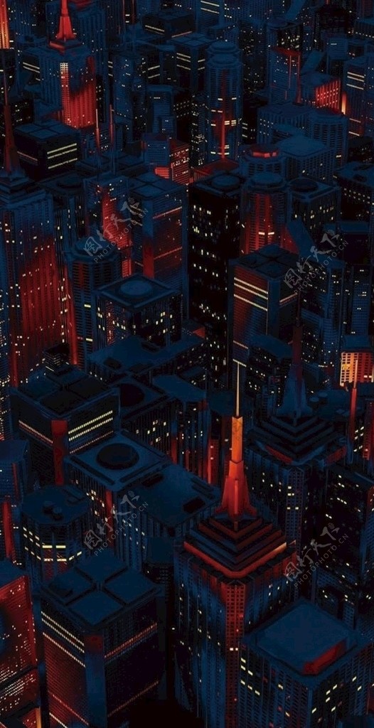 灯火通明的城市2.5D插画