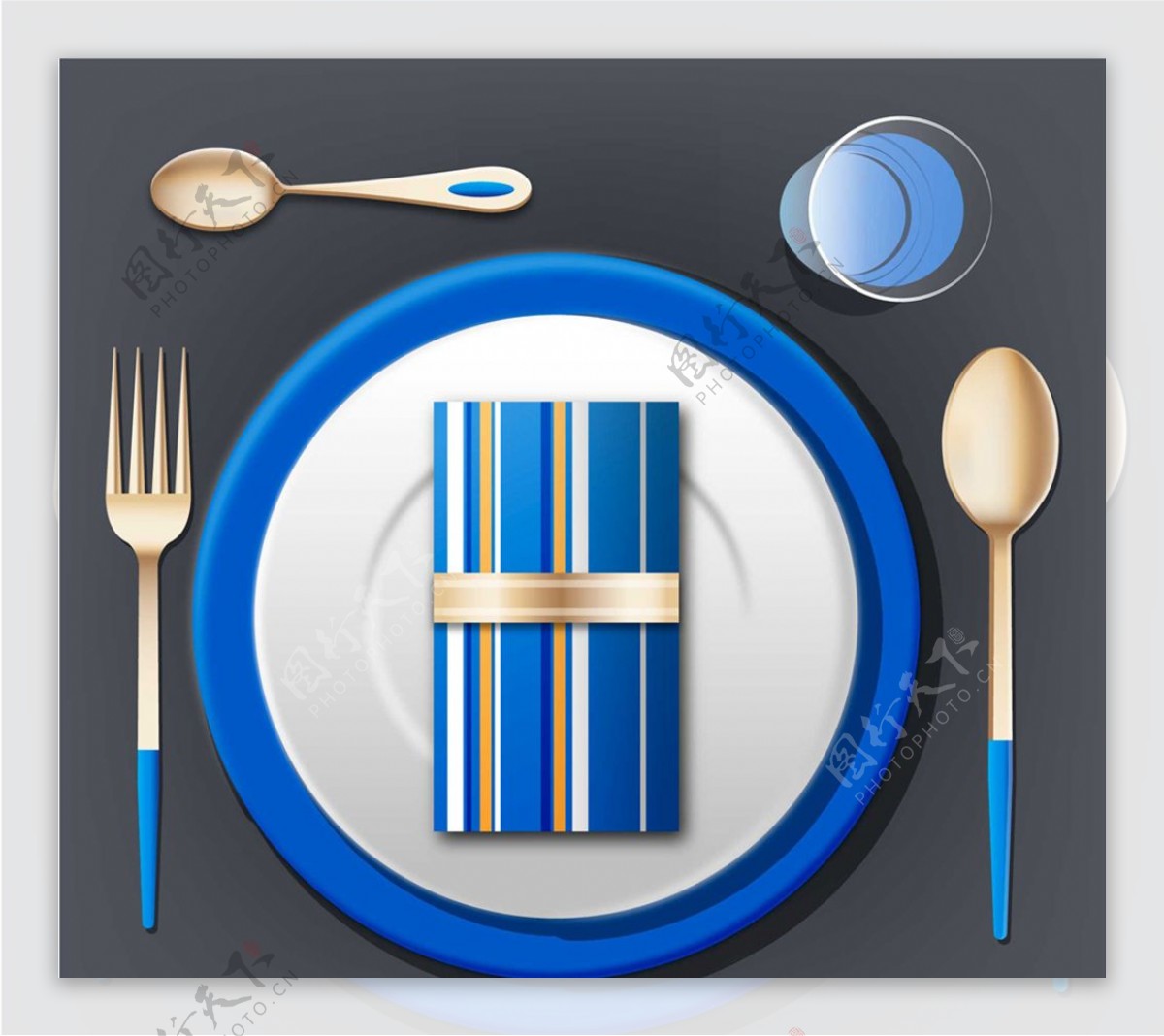 精美蓝色餐具设计矢量