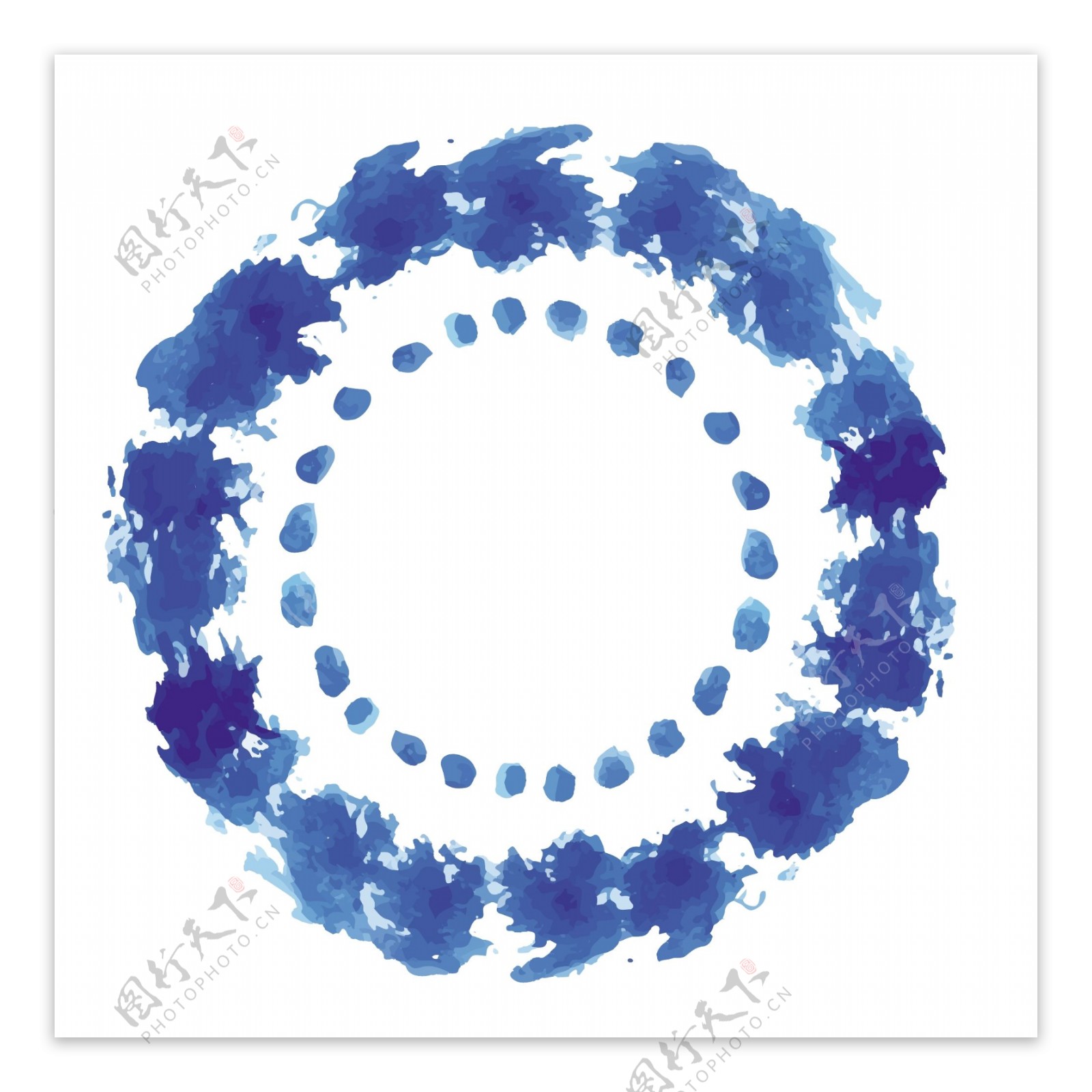 蓝色水彩圆圈图案