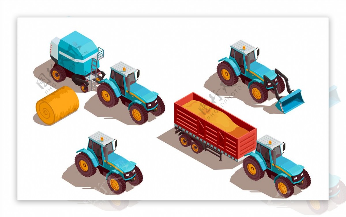 农业机械拖拉机插画设计