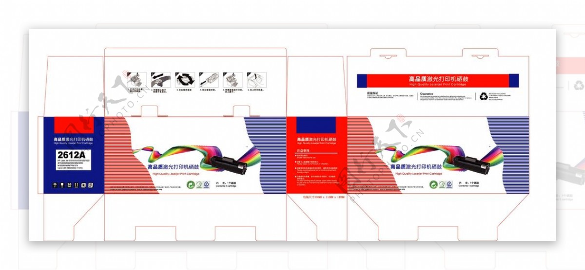 英文打印机硒鼓彩盒包装源文件