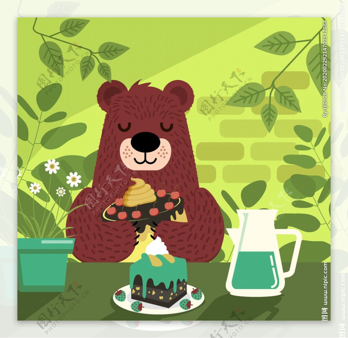 创意吃蛋糕的棕熊