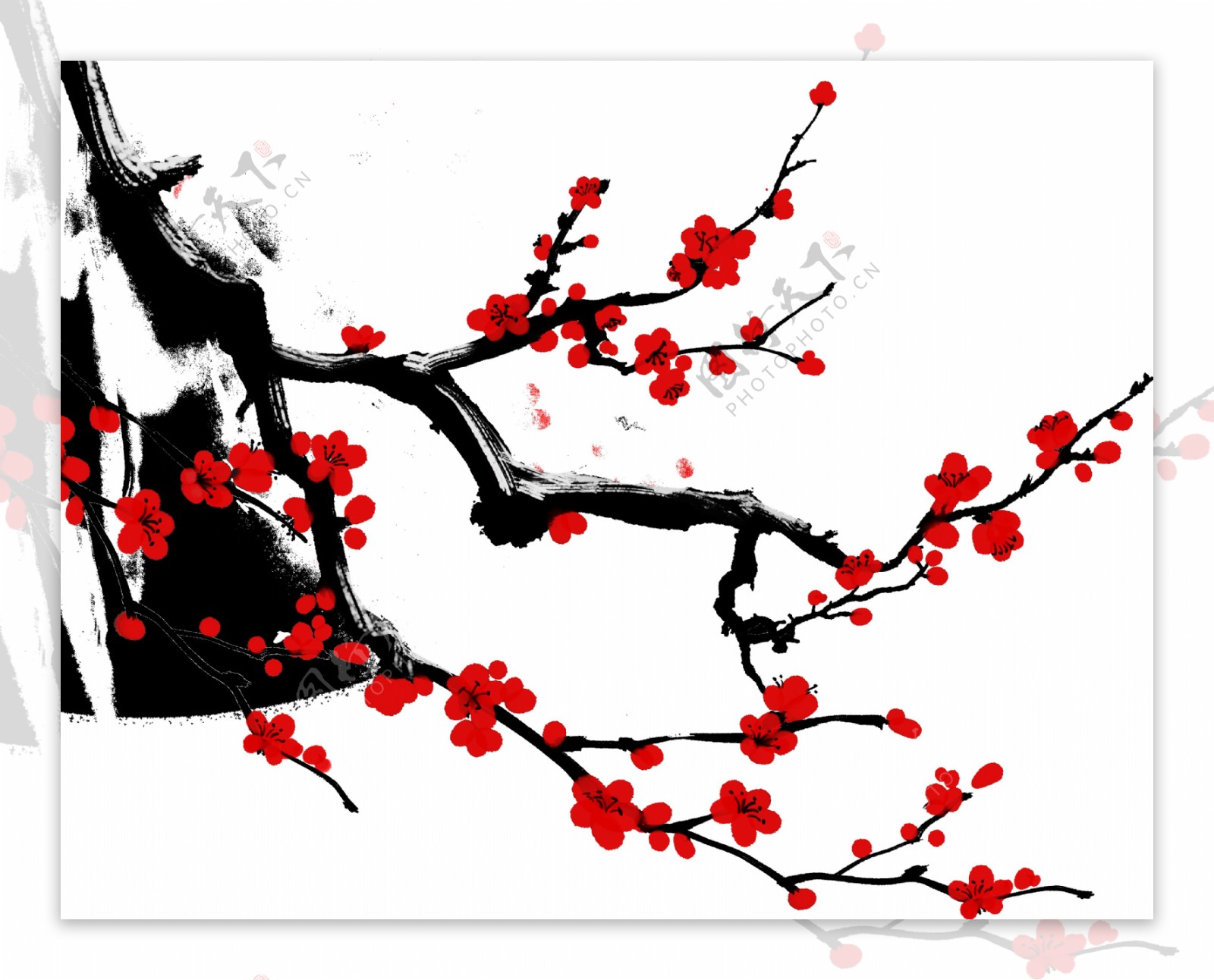 红色树枝花PNG素材梅花