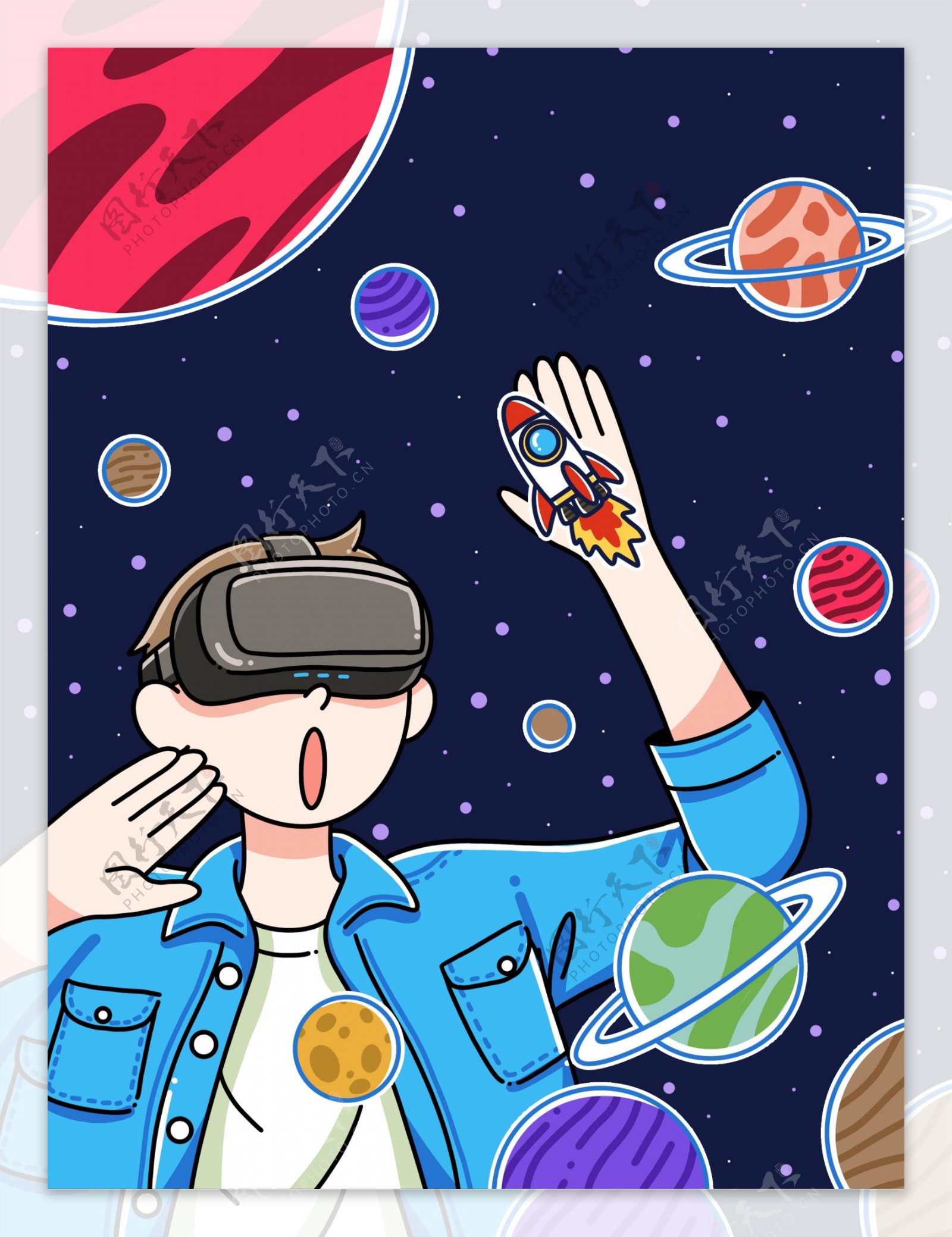 VR插画遨游宇宙