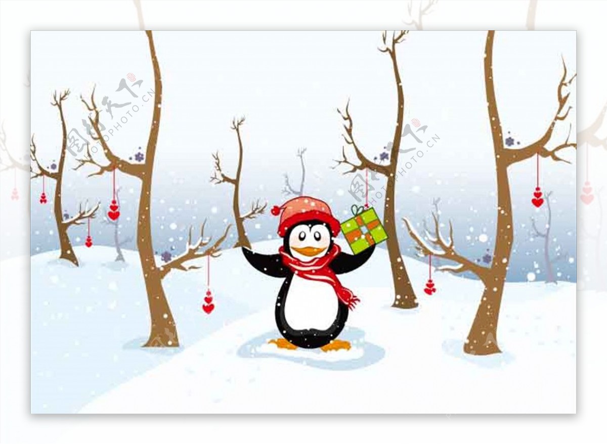 雪地企鹅卡通设计素材背景