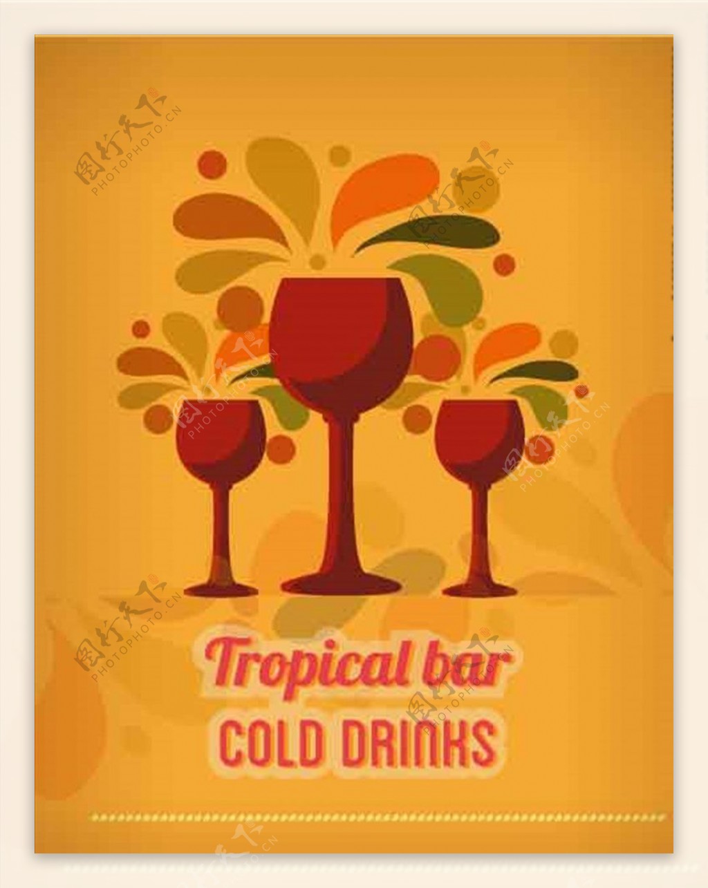 红酒杯卡通设计素材背景复古海报