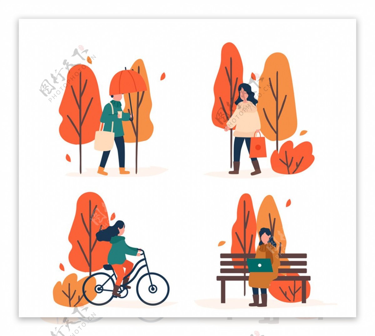4款创意秋季树木人物