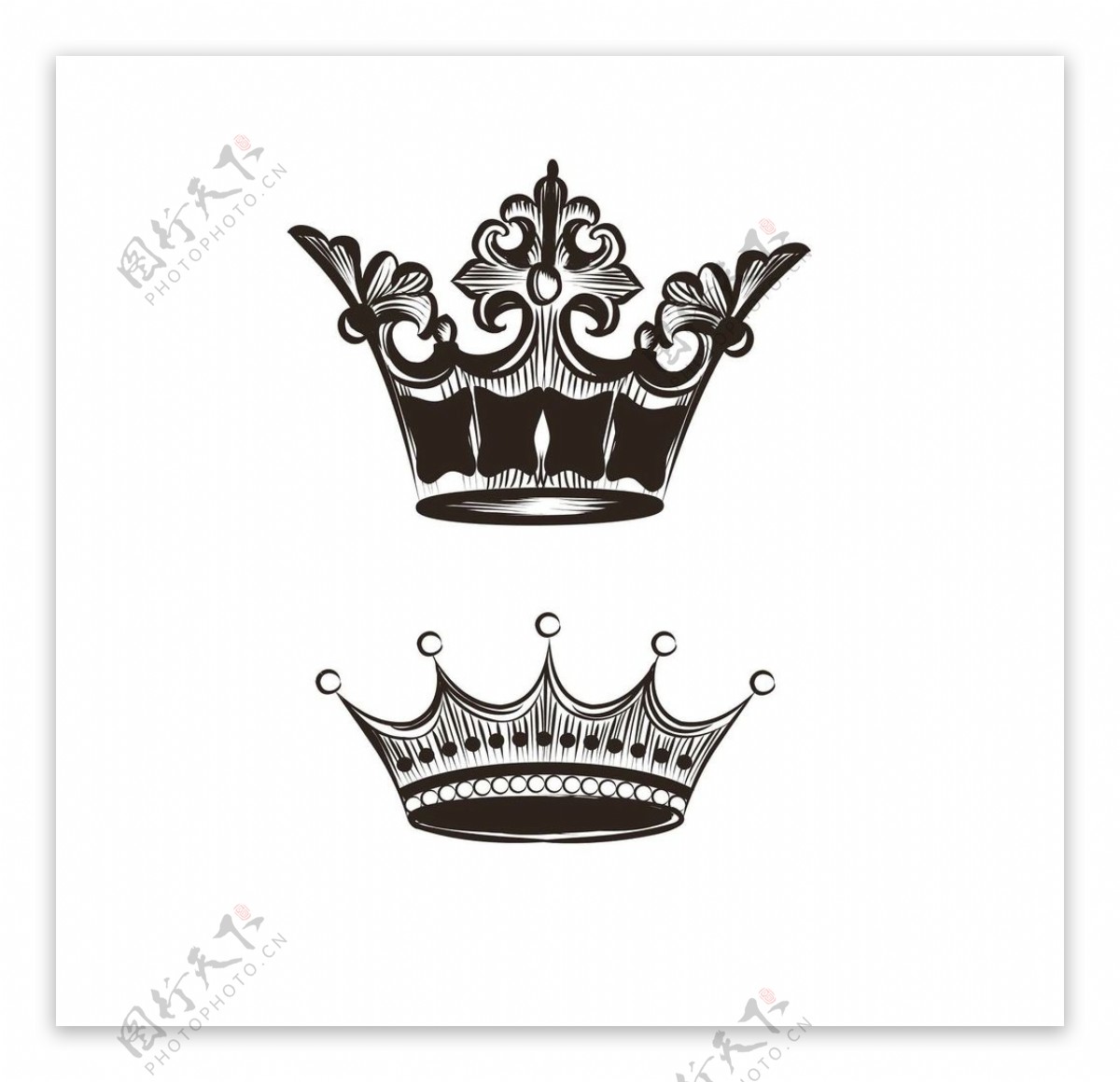 Hand drawn crowns. King, queen doodle crown and princess tiara. Vintage royal sketch isolated ...